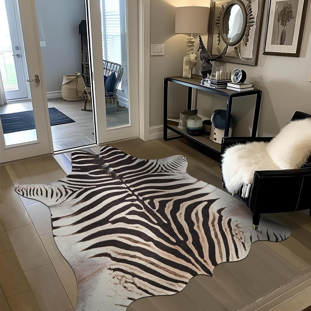 5x7 Faux Cowhide Rug, Cow Print Area Rug, Brown | Soft Faux Suede Texture, Washable, Non Slip Backing, Low Pile