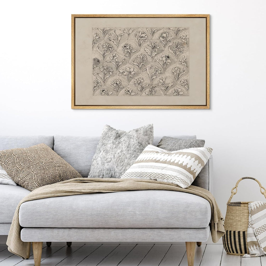 Framed Canvas Print Wall Art Set Vintage Floral Pattern Sketch Detailed Botanical Illustrations Modern Art