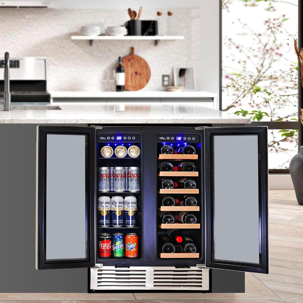 18 Bottle 56 Can Wine Fridge - Wine Cooler with Glass Door, 150 L Beverage Can R