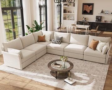 135.5" Oversized Modular Sectional Sofa, L Shaped Convertible Couch, Large 6 Seat Corner Couches Deep Seat White