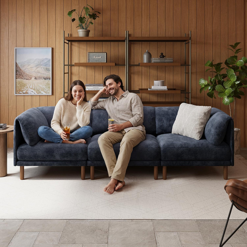 Modular Sectional Sofa,4 Seater L-Shaped Mid Century Modern Couch, Deep Seat Modular Couch, Chenille Comfy Solid Wood