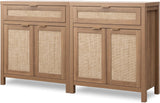 Sideboard Buffet Cabinet Set of 2, Rattan Credenza Storage Cabinet, Boho Buffet Table Console Cabinets with Drawer