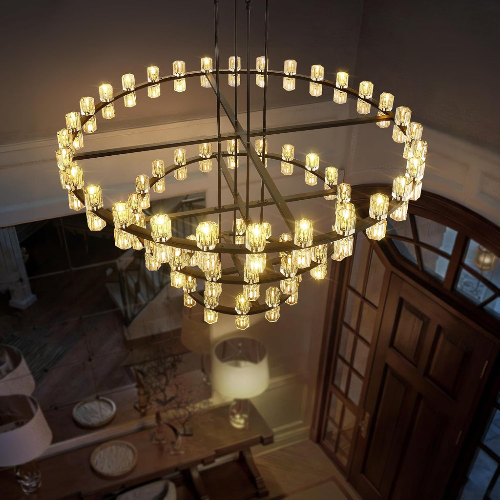 Inspired Arcachon Style 3-Tier Round Wagon Wheel Chandelier, 24" + 40" + 59" 124-Light Black — Grand Foyer & High Ceilings