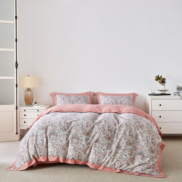 Pink Boho Paisley Duvet Cover Queen 100% Egyptian Cotton 3 Pcs
