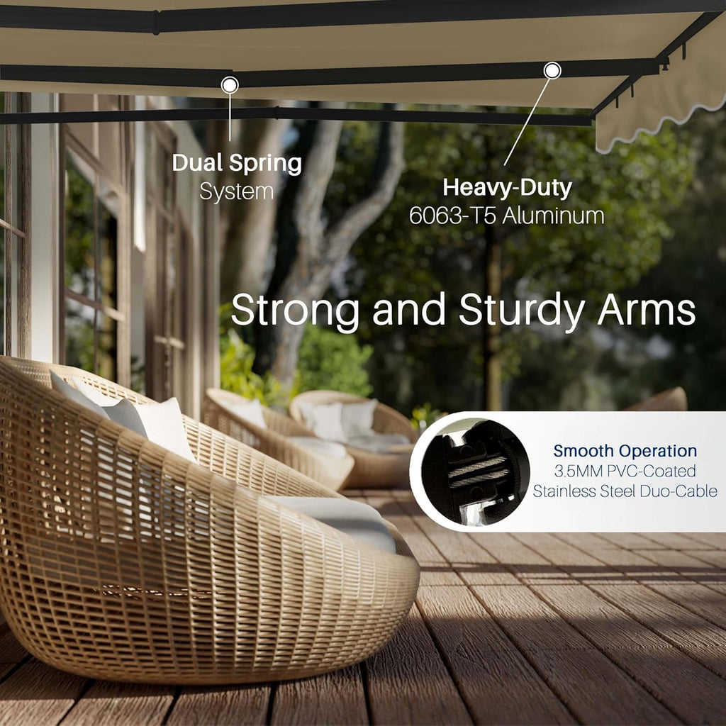 Electric Patio Awning Caribbean Black Frame 16x10 Desert Sand | Retractable sunshade for decks and balconies