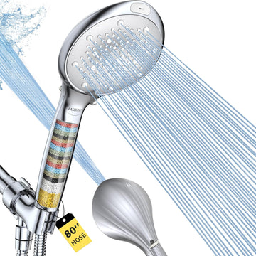 Shower Head with Handheld, High Pressure 8-Mode Filtered Shower Head with 80" Extra Long Stainless Steel Hose & Adjustable Bracket, Built-in Filter for Hard Water -Remove Chlorine, Chrome