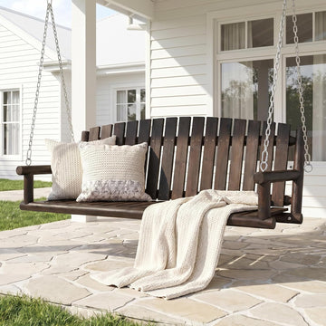 5FT Wooden Hanging Porch Swing, Outdoor 3 Person Patio Bench, Heavy Duty 900 LBS Swings Chair, 3-Seat Solid Fir Wood