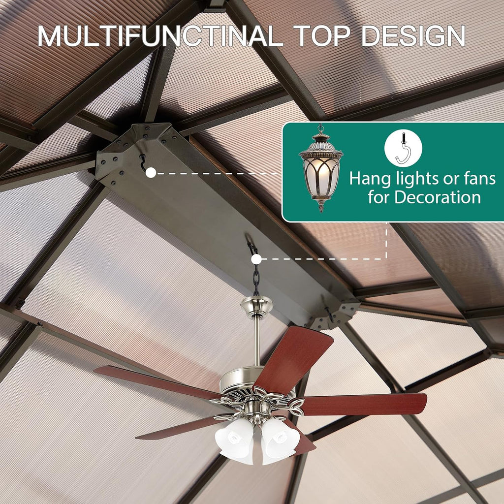10'x12' Hardtop Gazebo, Outdoor Polycarbonate Double Roof Canopy