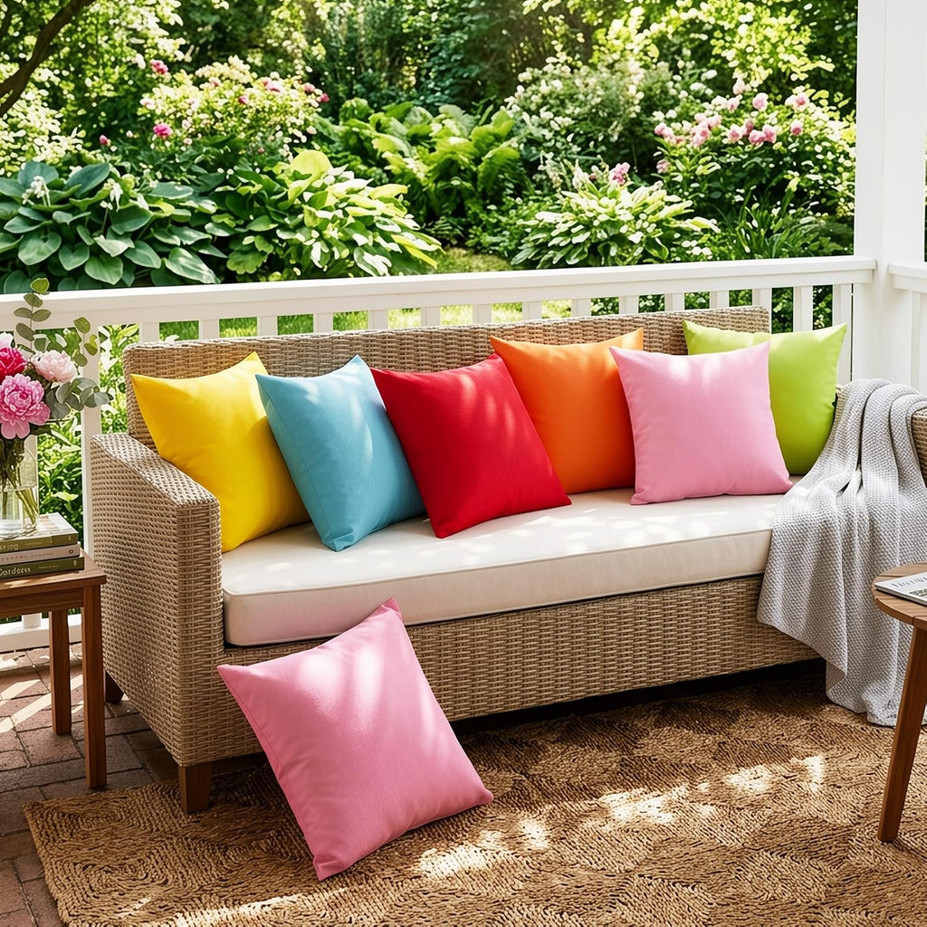 Waterproof Outdoor Throw Pillow Cover, 2 Pack Solid PU Coating Throw Pillow Case UV Protection Garden Cushion Cover