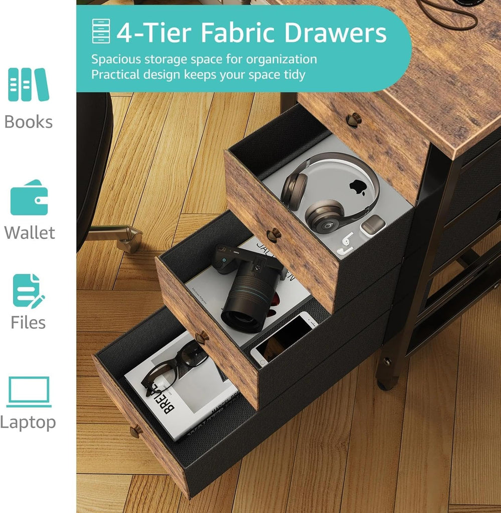 47 inch Computer Desk with 4 Drawers, Reversible Writing Work Study Desk Bedroom, Modern Simple Student PC Desks