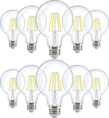 10 Pack G25 LED Light Bulbs, Filament Edison Globe, Vanity Lighting Bulb for Bathroom Bedroom, 500 LM, 5W (60W