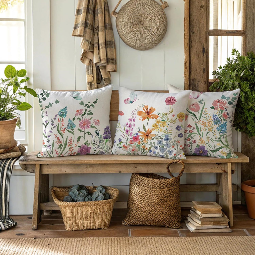 Spring Decorations, Outdoor Pillow Covers Springtime Farmhouse Throw Pillow Cover Garden Linen Cushion Case