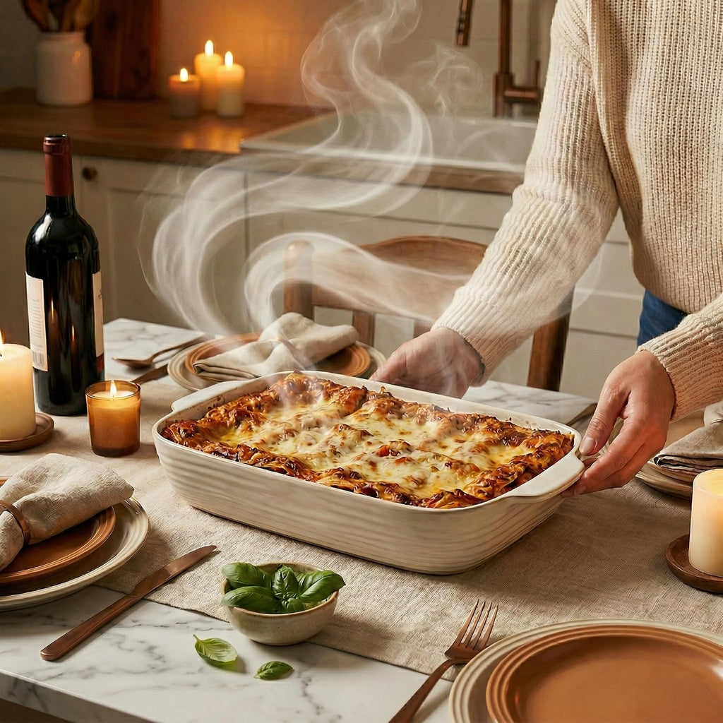 Dish for Oven, Ceramic Casserole Dishes Set for 3, Rectangular Lasagna Pan Deep, Pans with Handle, 12.9"/10.8"/8.4"