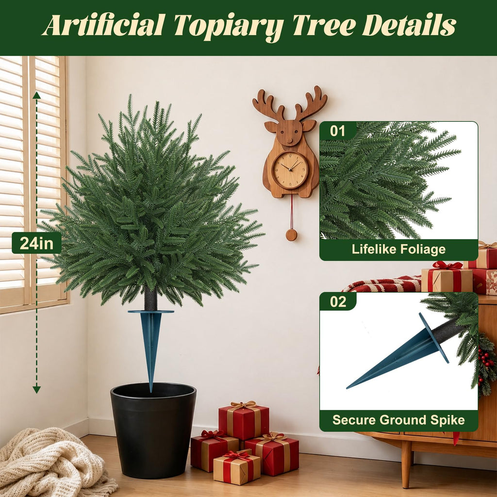 Artificial Norfolk Pine Tree Outdoor Christmas Decor, 2FT Topiary