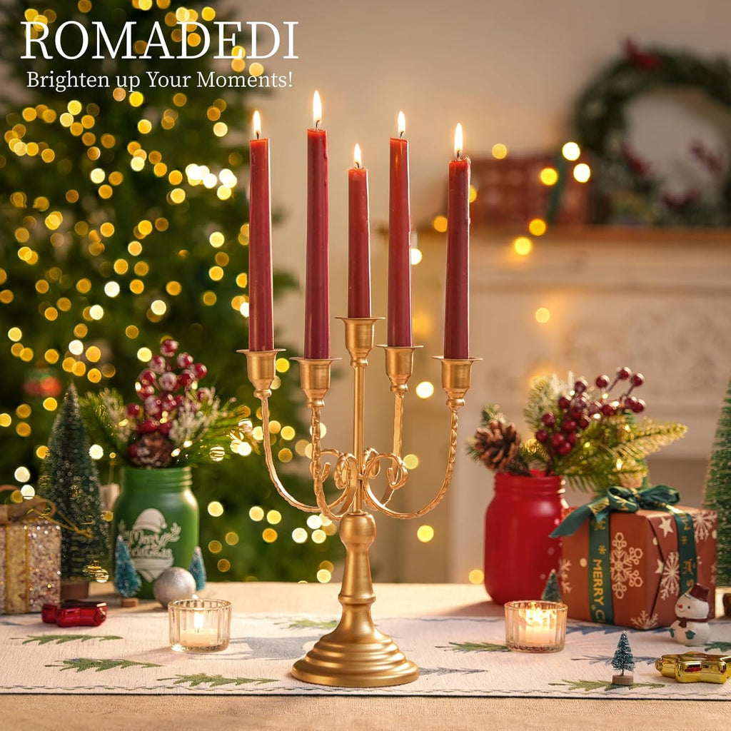 Candelabra Gold Candle Holders - 5 Arm 11.8" Wedding Candlestick Holder for Theme Party Table Centerpiece Decor