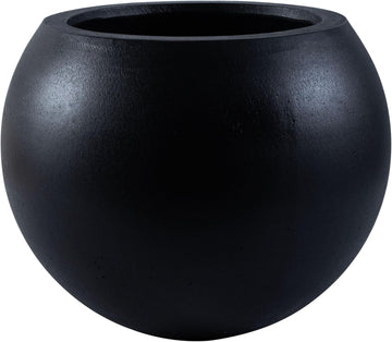 Outdoor - Kenslia Large Sphere Planter Pot - Black Ficonstone Concrete - Decorative Outdoor Flower Pot , Porch &