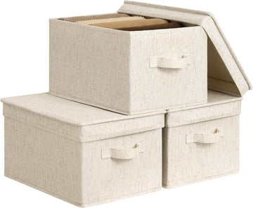Fabric Storage Bins with Lids, Decorative Storage Bins with Soft Handles, Foldable Storage Baskets for Closet