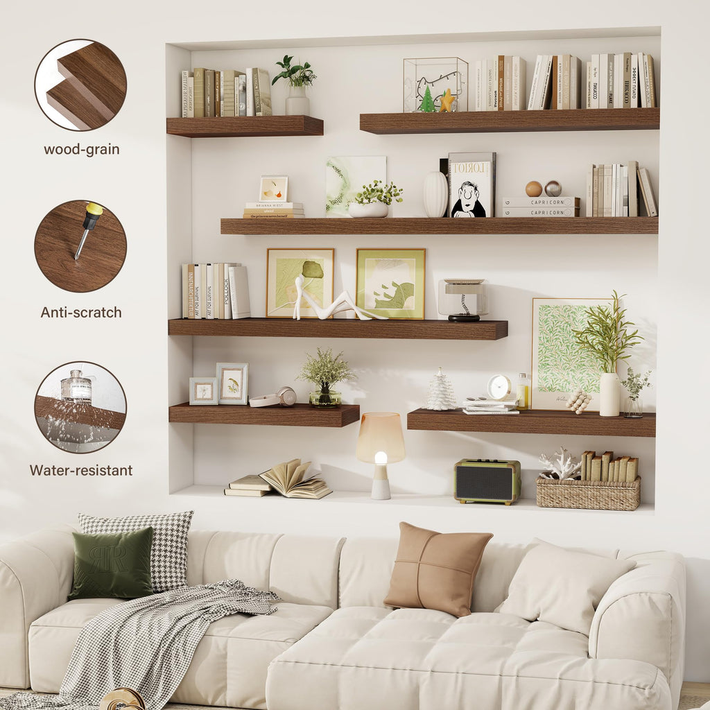 24 Inch Floating Shelves, 12" Deep Floating Shelf Wall Mounted, 24" Wall Shelves, Rustic Deep Bookshelf, Extra Deeper