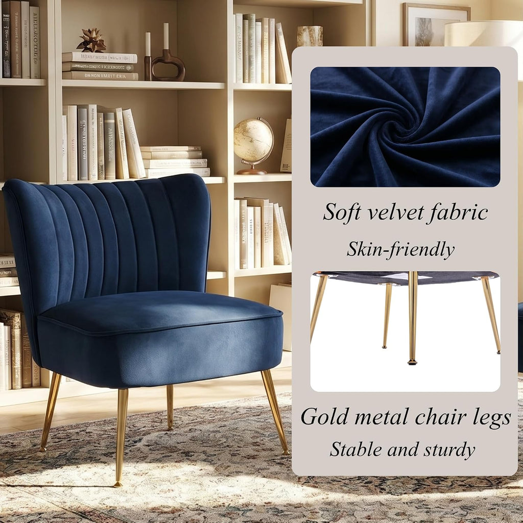Velvet Accent Chair Set of 2 Comfy Living Room Chair Armless Slipper Chair Mid Century Side Single Sofa Chair with