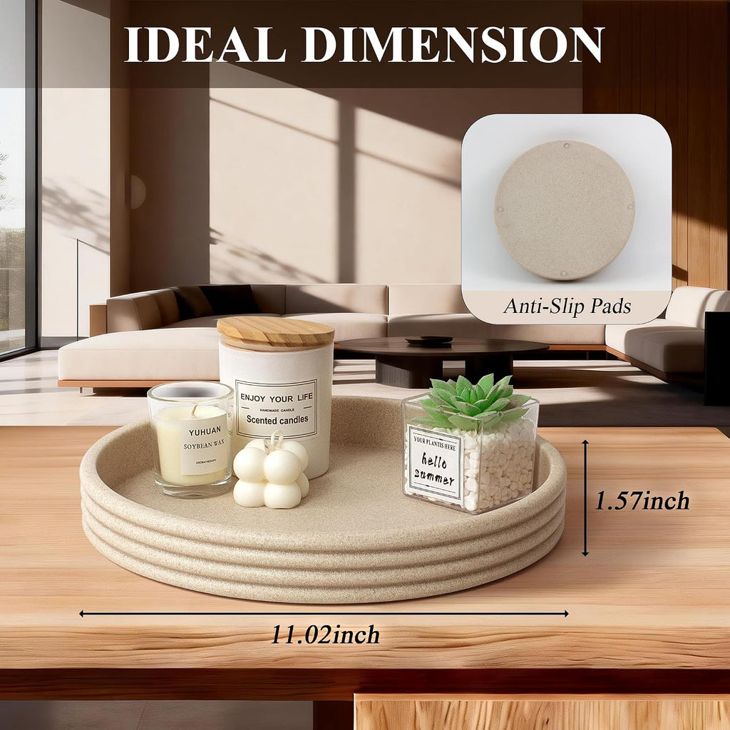 Round Decorative Tray, Modern Coffee Table Tray Decor 11" Resin Beige Tray | 4-Layer Ring Design Home Decor .