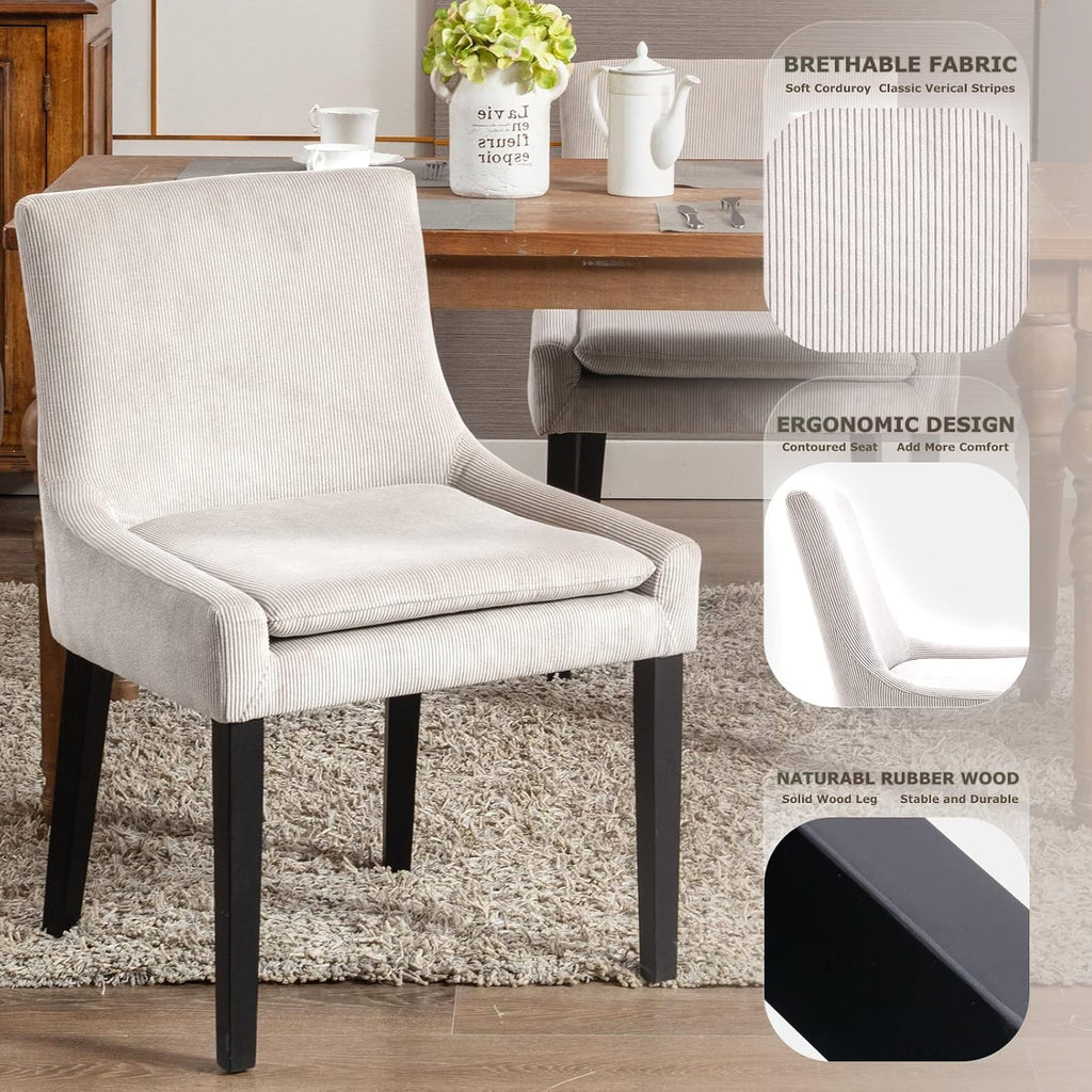 Upholstered Dining Chairs Set of 2, Mid-Back Kitchen Room Chair with Wood Legs, Corduroy Padded Dining Side Chairs
