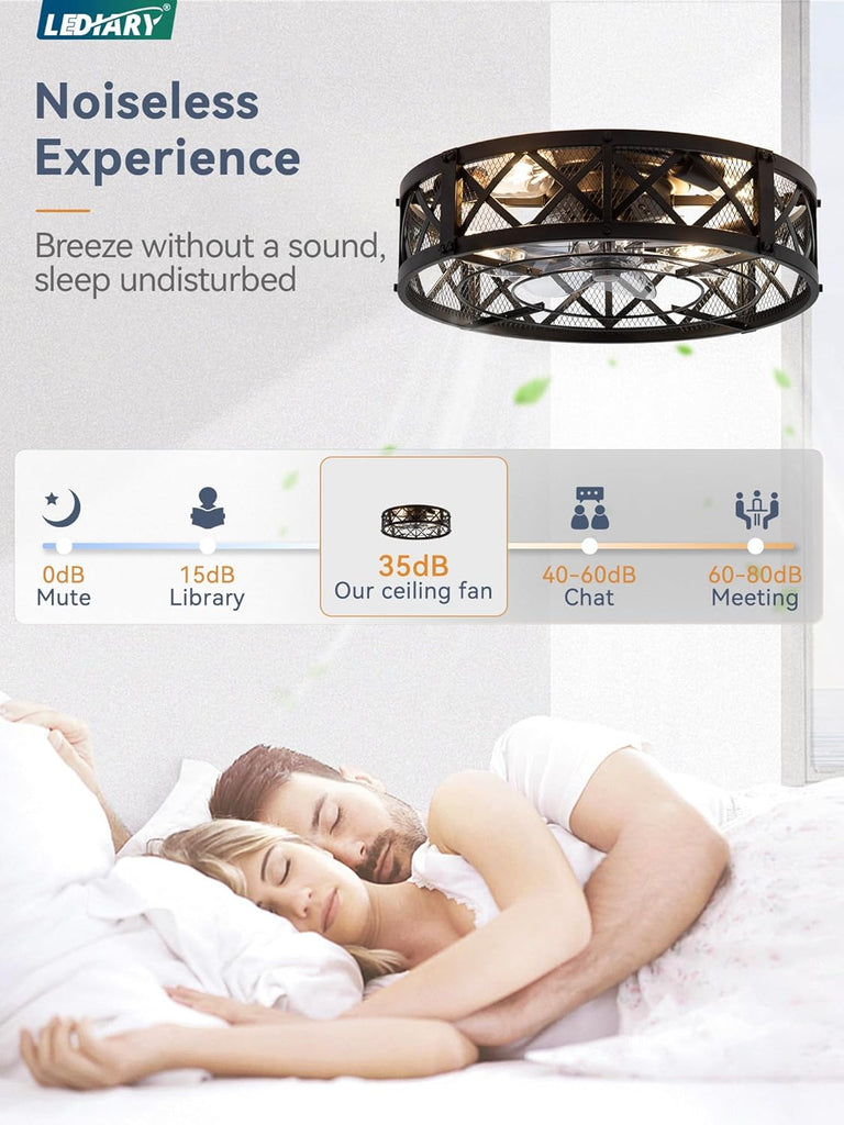 20" Caged Ceiling Fan with Light, APP&Remote Control, Small Flush Mount Farmhouse Fan Lights