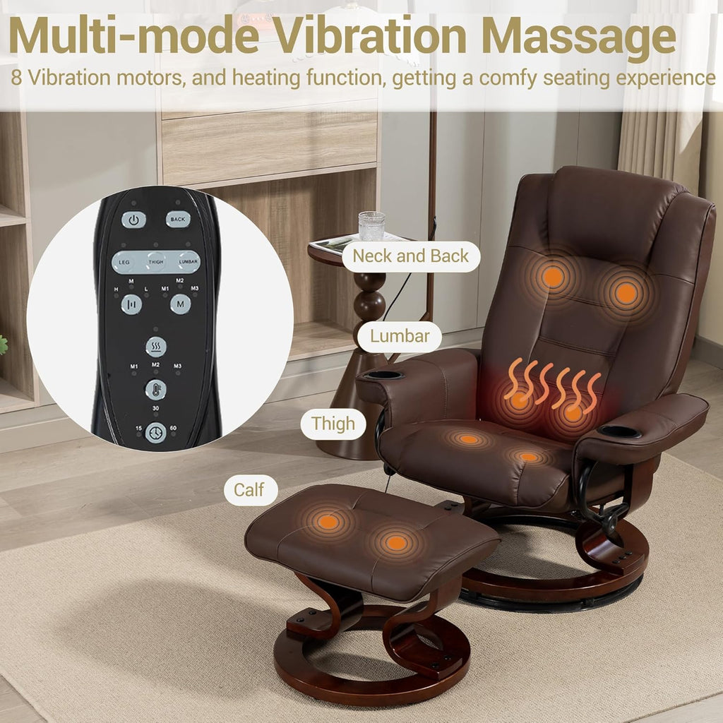 Modern Reclining Lounge Chair — Brown PU Leather