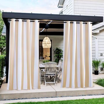 2 Panels Stripe Outdoor Curtains Waterproof, Thermal Insulated Stainless Steel Grommet Room Darkening Indoor Outdoor