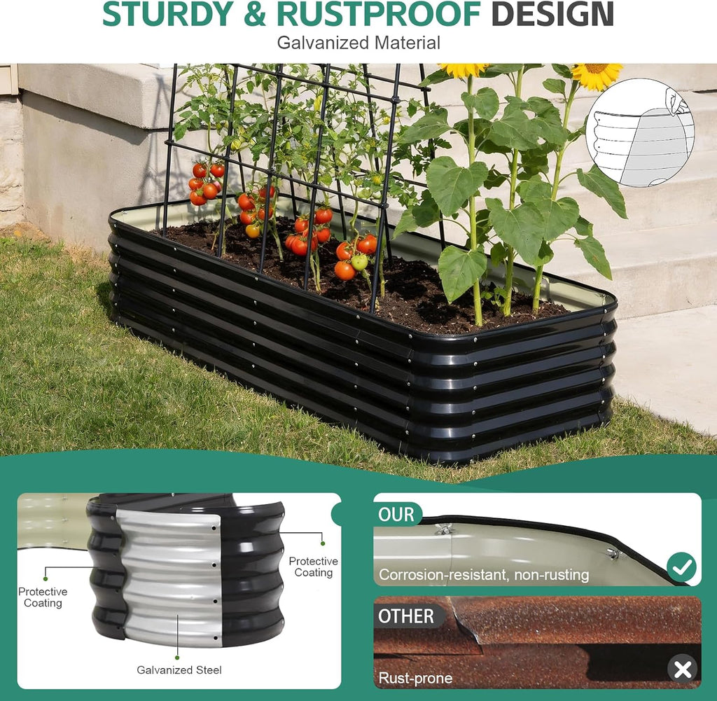 5 in 1 Galvanized Raised Garden Bed, 8x3x1.4ft, Grey