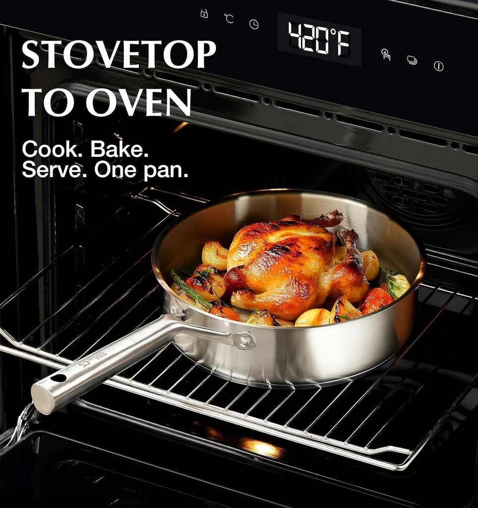 Stainless Steel Cookware Set 17 Piece with 5 Layer Base, Professional 18/10 Stainless Steel Pots and Pans Set, Oven