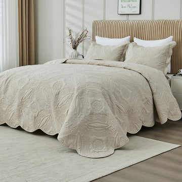 Oversized King Bedspreads 128x120 for Extra Wide Tall King or Cal King Bed Ultrasonic Quilted Coverlet Set 3 Piece