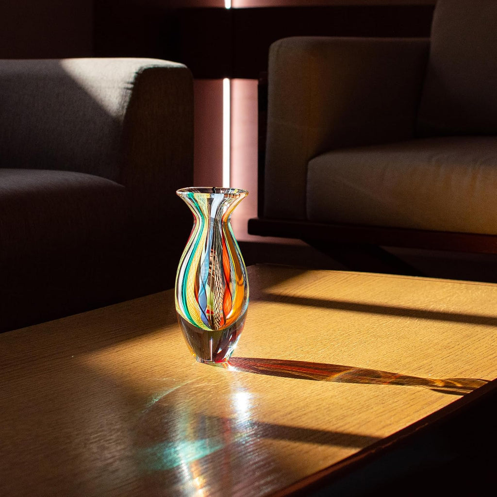 Murano Style Glass Vase Hand Blown Colored Canes Boho Effect Home Decor