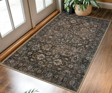 3x5 Rug Vintage Washable Area Rug Floral Brown