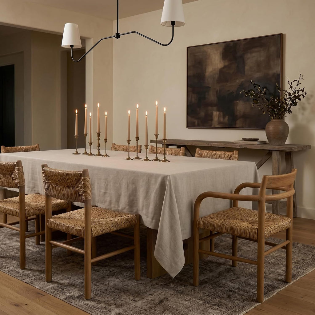 Linen Natural Tablecloth 60 x 108 Inch - 100% Pure Linen Rectangular Tablecloth - Machine Washable T