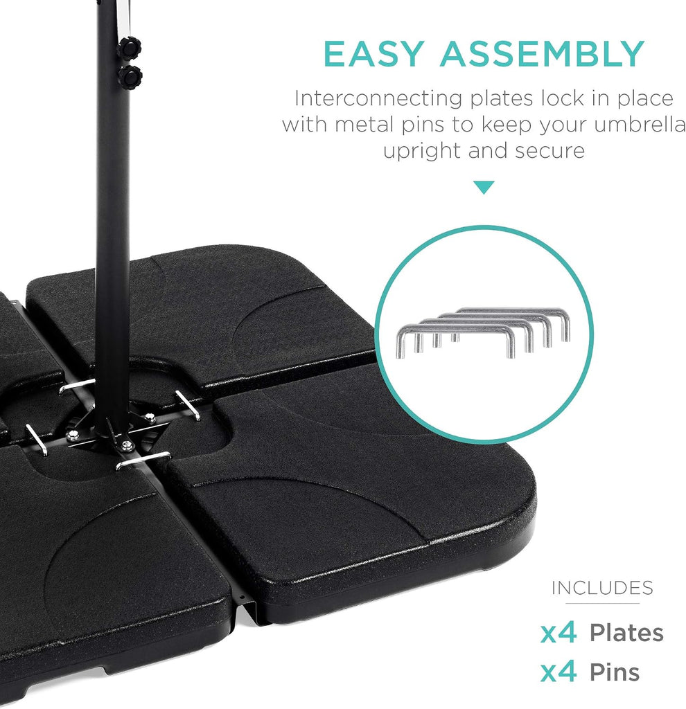 4-Piece 155lb Capacity Heavy-Duty Cantilever Offset Patio Umbrella Stand Square Base Plate Set w/ Easy-Fill Spouts for