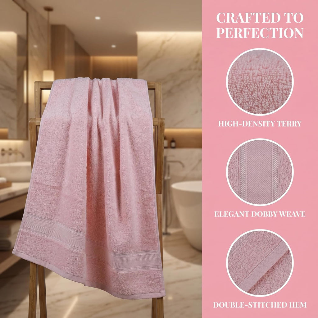100% Turkish Combed Cotton Bath Towel Set, Blush Pink, 8-Piece | Plush thick, non-fading, 2 Bathroom Towels, 2 Hand