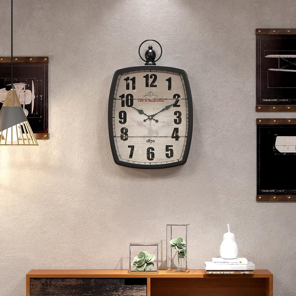 Menterry Large Retro Rectangle Wall Clock, Black Antique Vintage Style