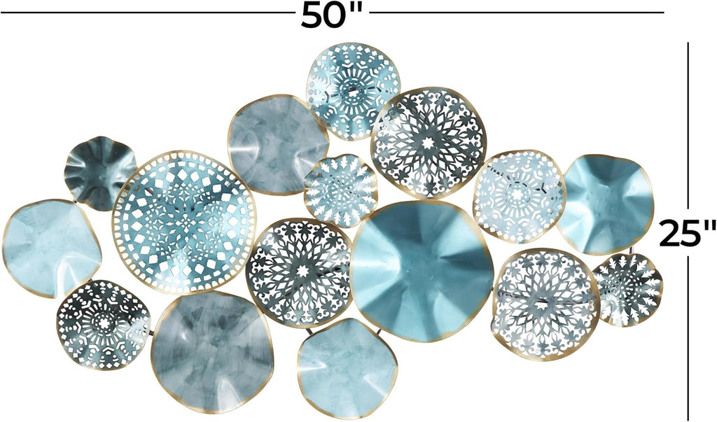 Metal Plate Home Wall Decor 3D Overlapping Discs Wall Sculpture, Wall Art 50" x 3" x 25", Multi Colored