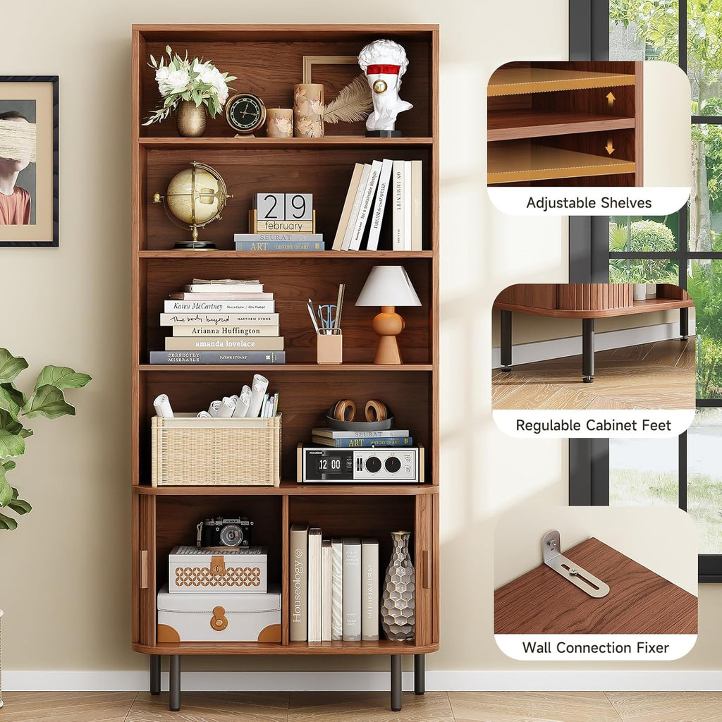 71" Tall Bookshelf, 4-Tier Bookcase with Storage Cabinet & Adjustable Storage Shelf