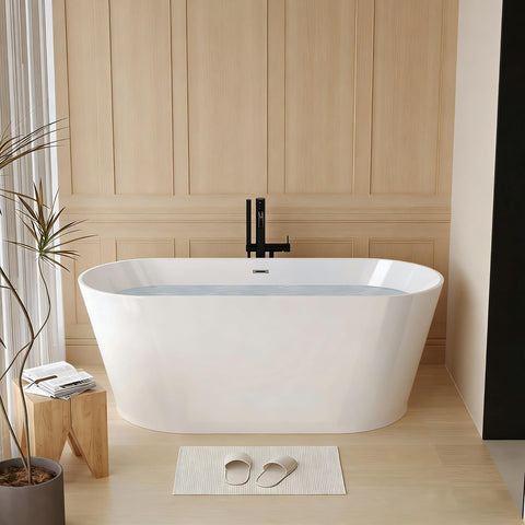 59 Inch Free Standing Bathtub,Made of Pure Acrylic Material with 8 Layers of Reinforced Coating,Cupc Certified