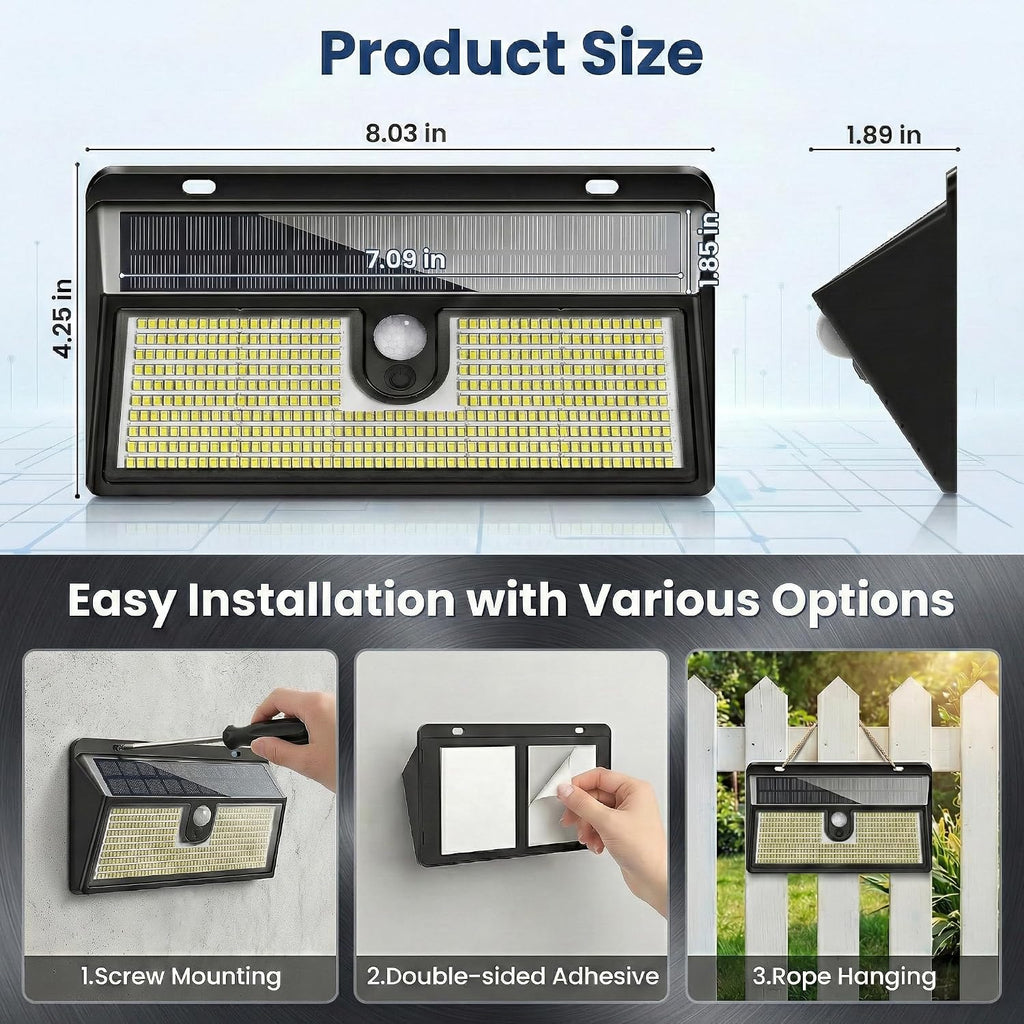 Solar Flood Lights Outdoor Motion Sensor, 452 LED Solar Security Lights with 26FT PIR Sensor, 270° Wide Angle, 30%