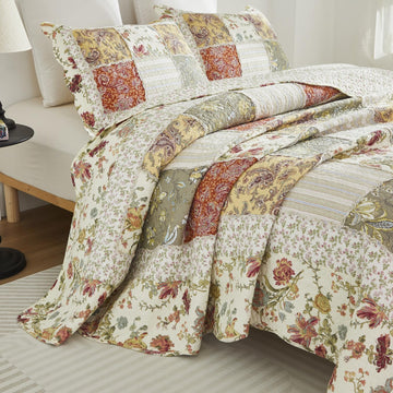 Quilt Set Cotton Farmhouse Patchwork Quilts American Country Quilted Comforter Set 3-Piece