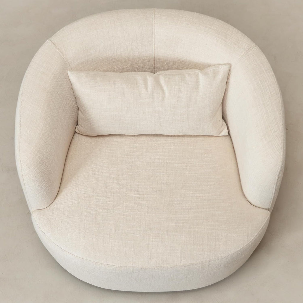 Modern Swivel Lounge Chair and Ottoman — Ivory Linen
