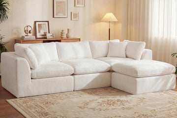 110'' Oversized Boneless Cloud Couch , Modern Big Sectional Compressed L Shape Couch with Ottoman, Comfy Chenille