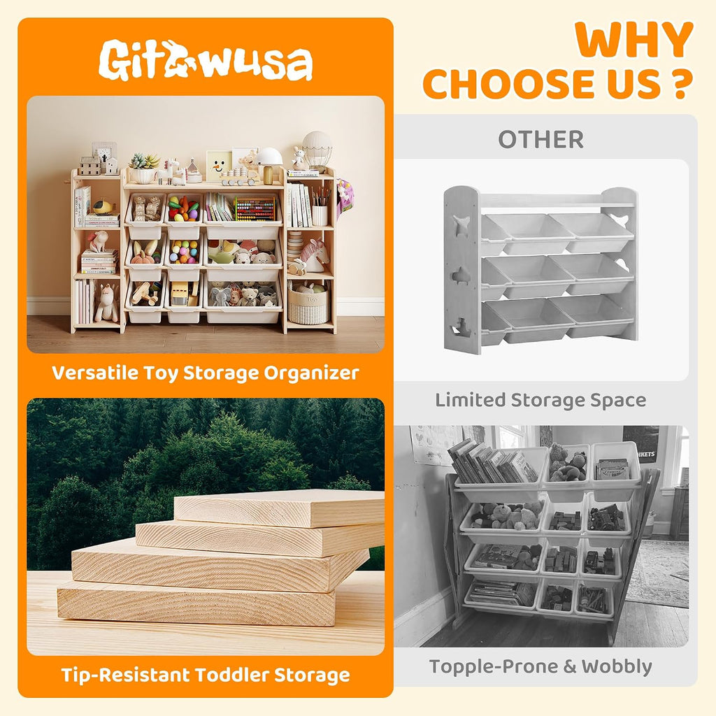 Toy Storage Organizer, Kids Bookshelf with 6 Shelves, 9 Toy Bins & 6 Hooks | Toy Shelf, Storage Bin Unit, Toy