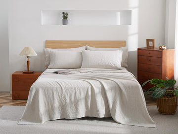 100% French Flax Linen Sheet Set, Bed Sheets Breathable and Durable, 4 Pcs Set - 1 Flat Sheet, 1 Fitted Sheet, 2