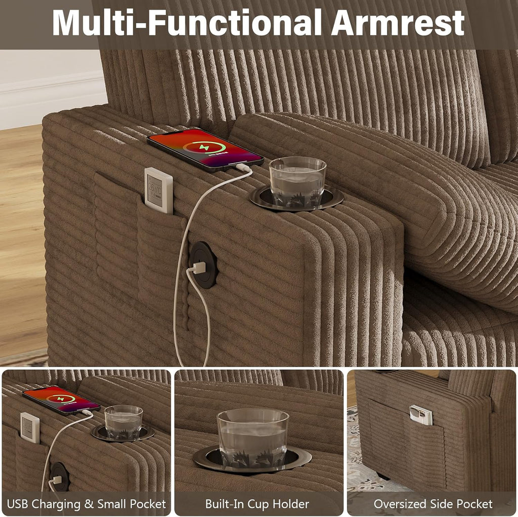 80" Loveseat Sofa ,Modern Sofa with USB Charging Ports & Cup Holders,Comfy Corduroy Couch with Upholstered Cushion,3