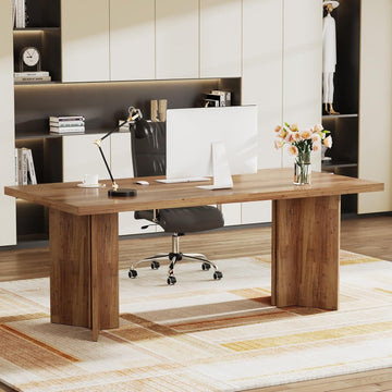 63-inch Executive Desk, Vintage Home Office Computer Desk with Large Tabletop