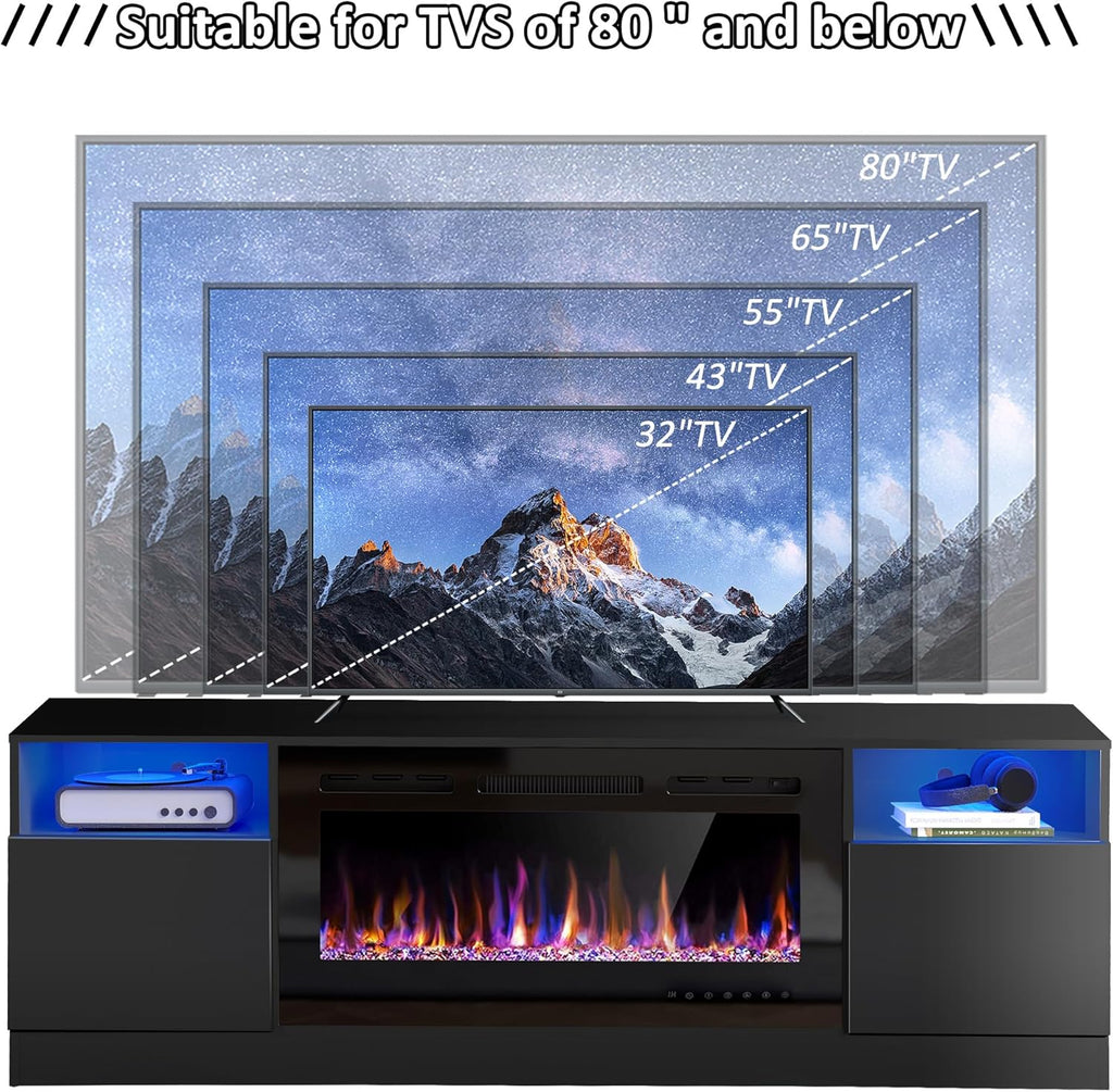 Fireplace TV Stand, LED Light Entertainment Center with 36 Electric Fireplace and Storage Cabinet, Media Console