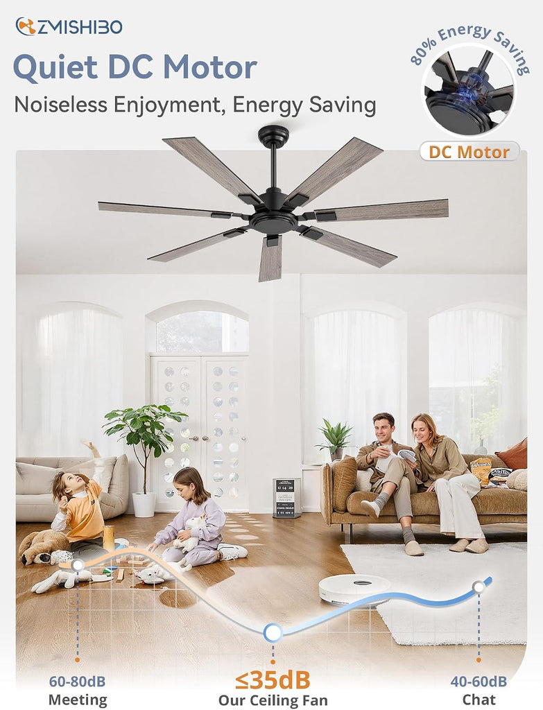 60" Ceiling Fans No Light with Remote, Black Modern Ceiling Fan Without Light, Quiet Reversible DC Motor, 6 Speeds